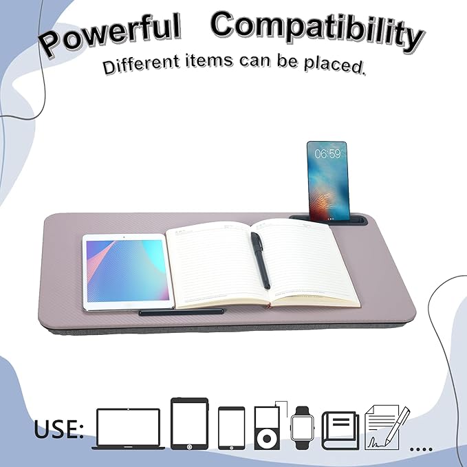 Portable Laptop Desk Fits Up to 16“ Laptops, with Tablet Slot, Built-in Cushion, Great for Home & Office,Lap Desk for Laptop,Lap Desk with Cushion (Grey Violet, Large)