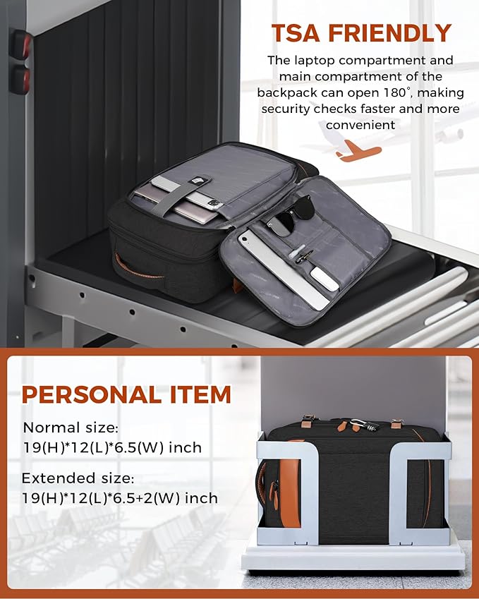 Vancropak 40L Travel Backpack for Women & Men, Large Expandable Carry on Backpack for Airplanes with 3 Packing Cubes, Airline Approved Water Resistant Anti Theft Travel Bag fit 17" Laptop, Black Brown