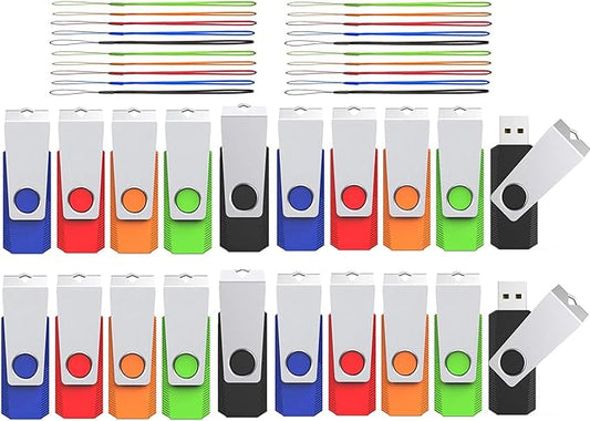 8GB Flash Drive 20 Pack, Wooolken USB 2.0 Memory Stick Thumb Drive Jump Drive USB Stick for Data Storage and Backup (Mixed Colors)