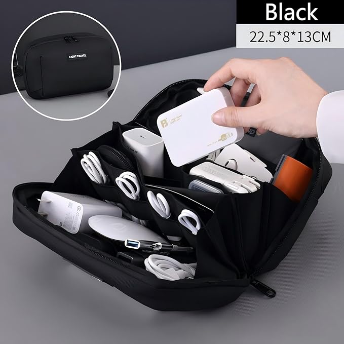 Electronics Travel Organizer Case - Tech Accessories Cord Storage Bag for Phone, Charger, Power Bank, Cables, USB, SD Card, Earphones, Magic Mouse - Portable Cable Organizer Pouch for Travel (Black)