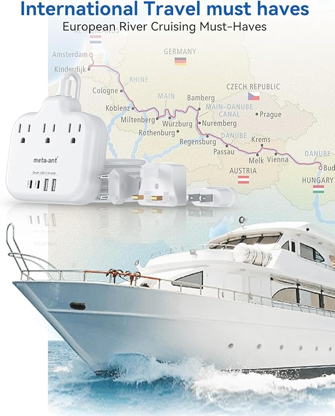 Type G Adapter for Travel,meta-ant US to UK Travel Adapter with 5ft Extension Cord,3 Outlets 4 USB(2 USB-C), Type G UK Ireland Travel Plug Adapter to British Scotland England London Hong Kong Dubai