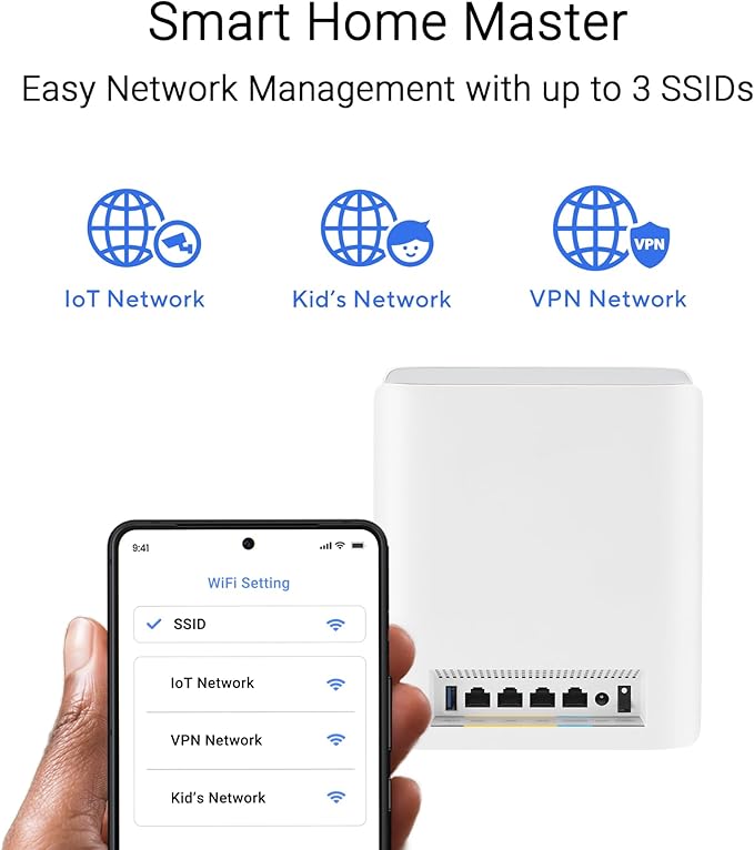 ASUS ZenWiFi BT6 Tri-Band WiFi 7 Mesh, 9.4 Gbps, 7600 sq.ft. (3pk), 2.5G WAN Port, Security and Parental Controls Included, Smart Home Master SSIDs, 4G & 5G Mobile Tethering- BT6 (W-3-PK)