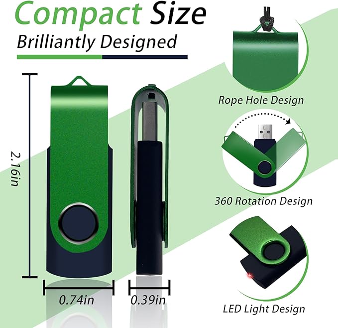 10-Pack 8GB USB 2.0 Flash Drives,XUANREG Thumb USB Drives with 10pack Lanyards Green USB Drive Bulk 8GB Green