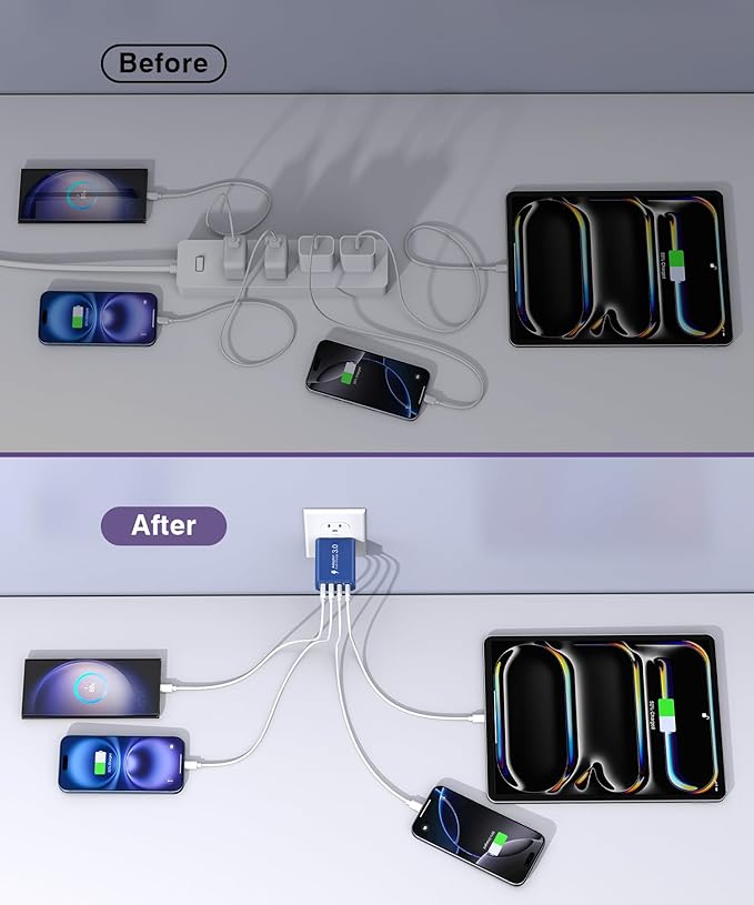 40W USB C Charger Block, 2-Pack 4-Port Type C Fast Charging Brick Dual PD&QC Wall Plug Adapter Power Brick for iPhone 13/14/15/16/17/Pro/Pro Max/Plus/iPad/Airpods/iwatch/Samsung Galaxy (Blue)