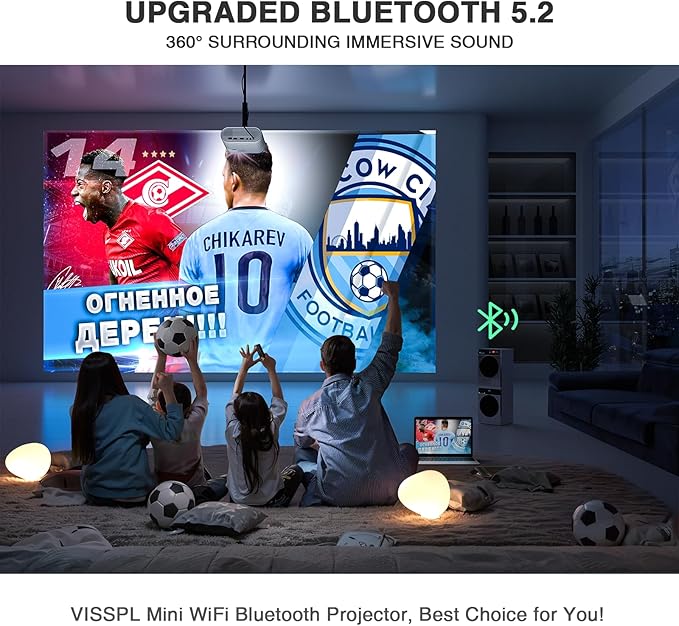 Mini Projector with WiFi and Bluetooth, VISSPL Full HD 1080P Projector, Portable Outdoor Projector with Tripod, Home Theater Movie Phone Projector Compatible with Android/iOS/Windows/TV Stick/HDMI/USB