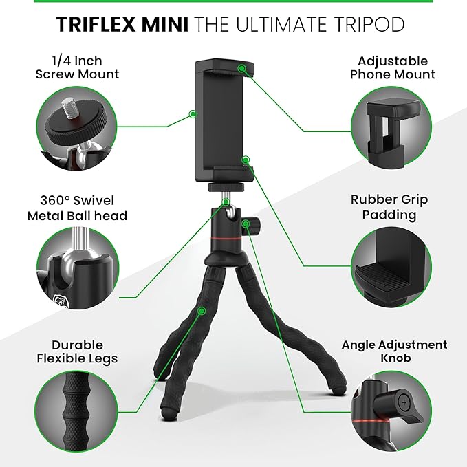 KobraTech TriFlex Mini Tripod for iPhone & Android | Flexible Phone Tripod with Bluetooth Remote Shutter | Portable Phone Holder for Travel, Vlogging, Desk & Gym