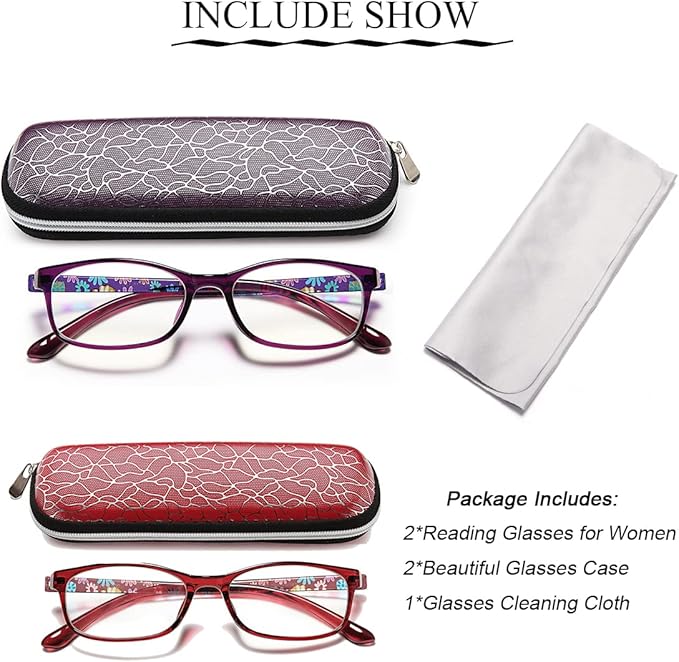 EYEURL Reading Glasses for Women Blue Light Blocking - 2 Pack Computer Readers Choose Your Magnification +2.25
