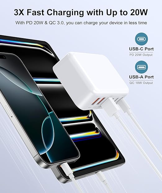 Fast Charger Block, GaN 6 Port USB C Charging Station Hub Cube, 100W Multiport Type C Wall Charger Power Strip Plug with PD 3.0+QC for iPhone13 14 15 16 17 Pro Max XR XS 8 7, Samsung, iPad, Table