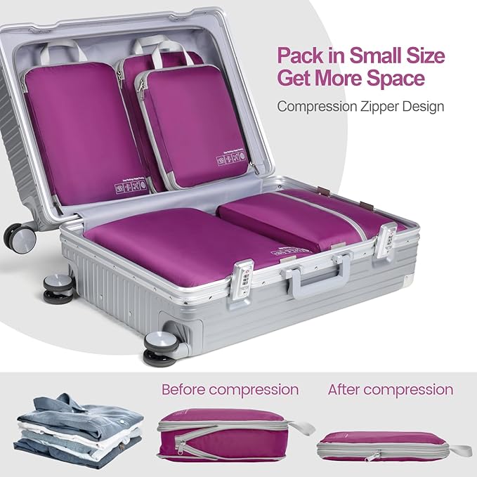 Cambond Compression Packing Cubes for Travel Women - Travel Bags Luggage Organizers Travel Essentials Compression Cubes for Travel Carry on Suitcases Organizer