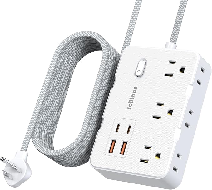 Surge Protector Power Strip 10 Ft Cord, Ultra Thin Flat Extension Cord with 6 Outlets 4 USB Ports(2 USB C), Flat Plug Power Strip, Braided Power Cord for College Dorm Room Essentials
