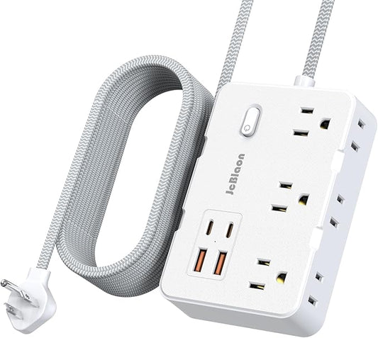 Surge Protector Power Strip 10 Ft Cord, Ultra Thin Flat Extension Cord with 6 Outlets 4 USB Ports(2 USB C), Flat Plug Power Strip, Braided Power Cord for College Dorm Room Essentials