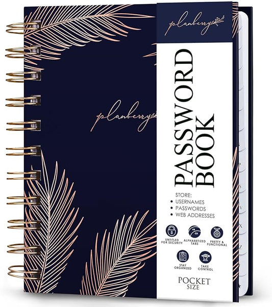 PLANBERRY Password Book Premium – Small Internet Address Organizer with A-Z Tabs – Pocket Website Password Keeper with Alphabetical Tabs – 4.7x5.7″, Hardcover (Royal Blue)