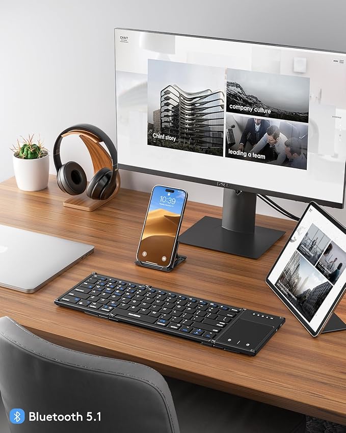 Samsers Foldable Bluetooth Keyboard with Touchpad, Full-Size Dual-Mode Wireless Folding Keyboard, Rechargeable Portable Travel for iOS Windows Android Mac OS, Support 4 Device(BT5.1x3 + 2.4G)