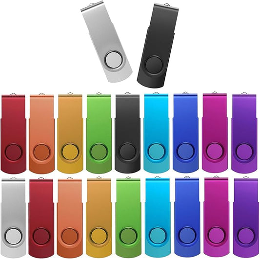 Bulk Flash Drives 8GB USB 20 Pack FEWINA USB2.0 USB Drives Pack Thumb Drive Bulk Swivel Memory Stick PenDrive for Storage and Backup Multiple Color 20PCS 8GB
