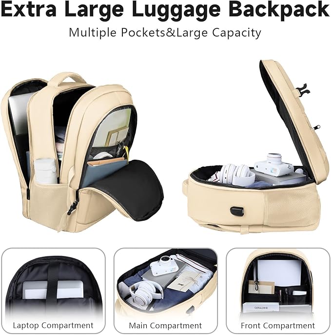 Lapsouno 15.6 Inch Laptop Backpack for Women, Large Travel Carry on Backpack, Water Resistant TSA Friendly with USB Port, College School Bag Gifts for Women, Light Yellow