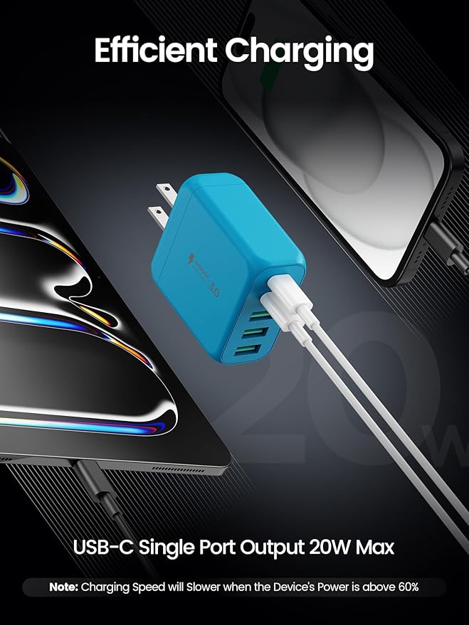 USB C Charger Block, [2-Pack] Type C Charger Fast Charging,50W 5-Port USB Wall Charger Multiport Type C Charging Block Cube for iPhone 17/16/15/14/13/12/11 Pro Max XS,iPad,Samsung&More-Blue