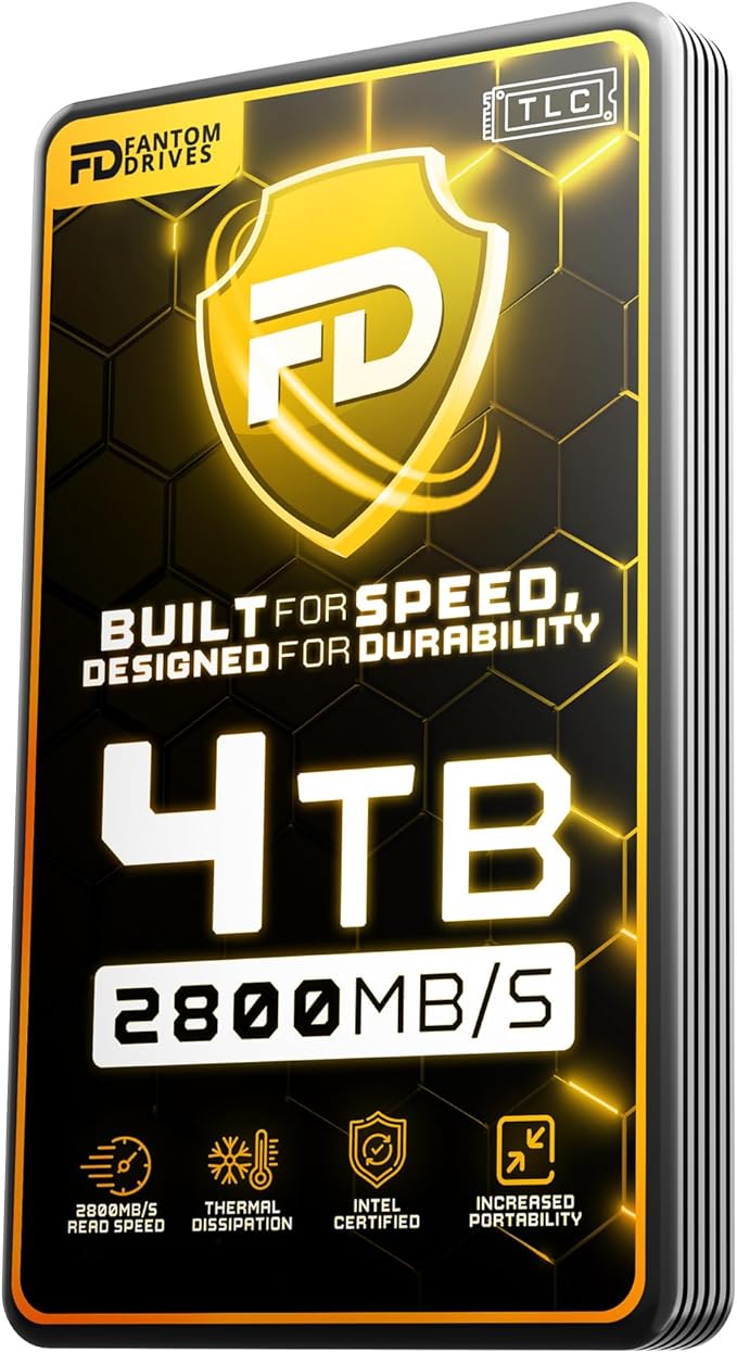 Fantom Drives - 4TB External 3D NAND TLC Portable Solid State Drive - Thunderbolt 3 & 4 USB 3.2 Type-C - 2800MB/s - Intel Certified -TB3X-2300N4TB