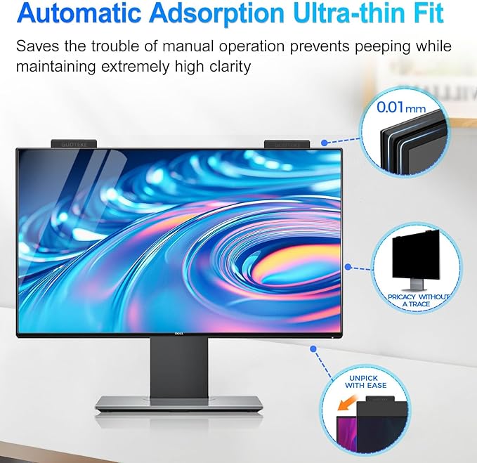 Magnetic 27 Inch Privacy Screen for Computer Monitor 16:9 Aspect Ratio, Hanging Removable Anti-Blue/Glare Protector Film, Anti Spy Desktop Security Private Filter 27in
