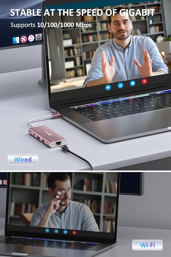 UtechSmart USB C Hub, Ethernet Multiport Adapter 6 in 1 USB C to HDMI Dock Compatible for MacBook Pro/Air, Chromebook, Dell XPS, HP and Type C Devices (Gigabit Ethernet 100W PD 4K HDMI USB 3.0) Pink