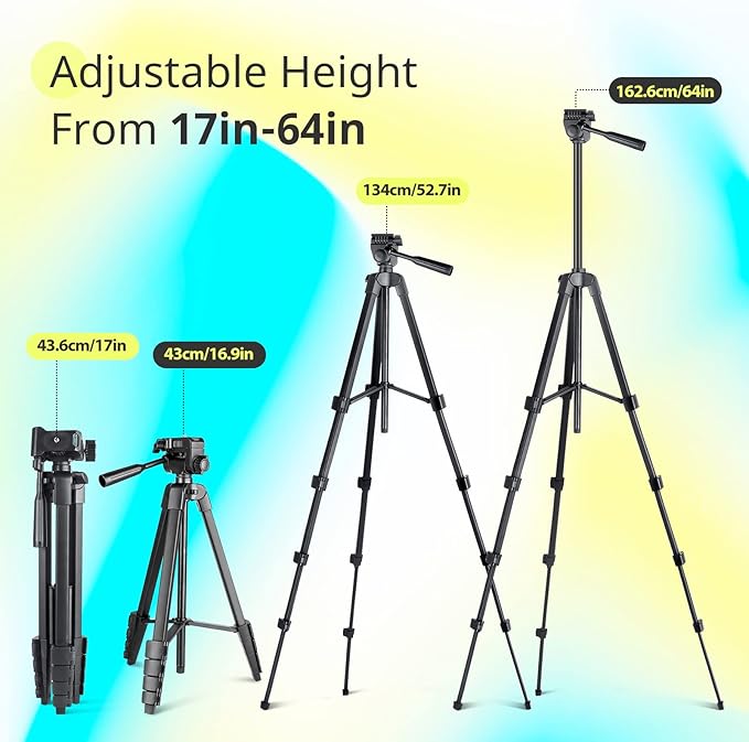 Sensyne 64" Camera Tripod Stand, Versatile Phone & iPad Tripod with Wireless Remote and 2-in-1 Phone Holder for Selfie/Video Recording/Photo/Live Stream/Vlog