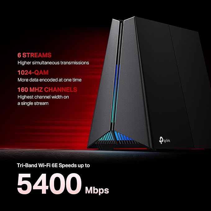 TP-Link Tri-Band AXE5400 Wi-Fi 6E Gaming Router Archer GXE75 | 6-Stream 5.4 Gbps | 1×2.5G + 4×1G Ports, USB 3.0 | Exclusive Acceleration, Gaming Port & Panel, RGB Lighting | EasyMesh, HomeShield