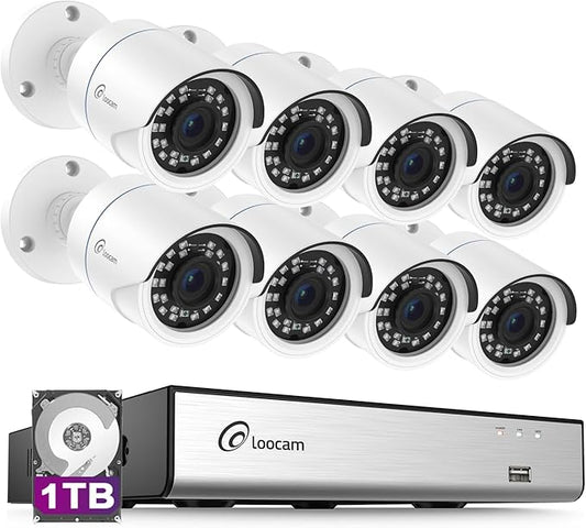 Security Camera System, 1080p H.265+ DVR with 1TB HDD, AI Human Vehicle Detection Wired Surveillance Camera, Home Security System for Indoor Outdoor, IP66 Video Surveillance Camera APP Remote