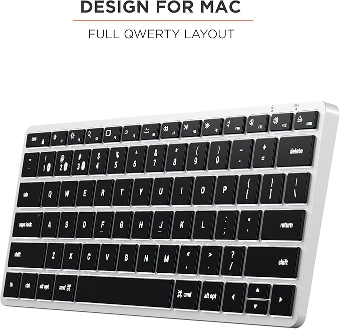 Satechi Slim X1 Bluetooth Backlit Keyboard for Mac, Illuminated Keys & Multi-Device Sync, for MacBook Air/Pro M4, iPad Air/Pro M4/M3, iPad mini, Mac mini, iMac - Silver