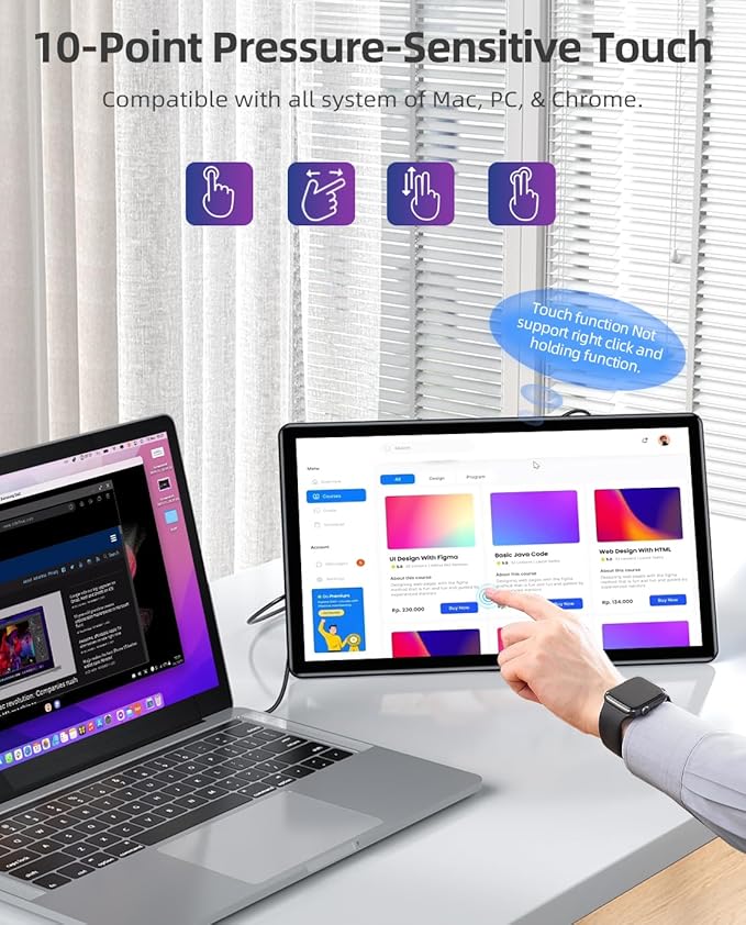 UPERFECT Y Portable Monitor Freestanding Touchscreen, 15.6''FHD 1080P IPS Screen with Adjust Kickstand, 2000:1 Contrast Ratio, 100% sRGB w/Standard HDMI/USB 3.0/Type C, Built-in Speaker/Ambient Light