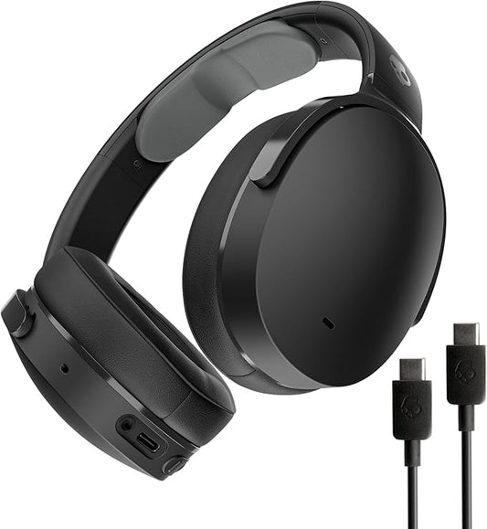 Skullcandy Hesh Evo Wireless Over-Ear Bluetooth Headphones with Extra USB-C Charging Cable, Noise Isolating, 36 Hours Battery, Foldable Lightweight Design, Microphone for iPhone Android - True Black