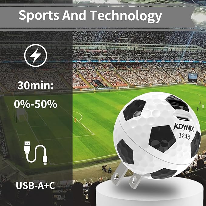 20W Dual Port Creative Golf Ball Charger Block， GaN III Power Adapter Fast Wall Charger with UL Certified, Fast Charging for iPhone 16/16 Pro/16 Pro Max/16 Plus/15/14/13/12, Galaxy, iPad, Airpods