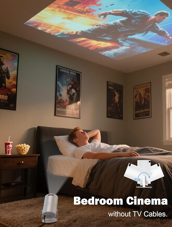 Mini Projector Support 4K, 200 Ansi Outdoor & Home Movie Portable Projector with Wifi6 and 5.0 Bluetooth, Automatic Keystone Correction, 180°Rotatable, Compatible with HDMI USB PC Laptop