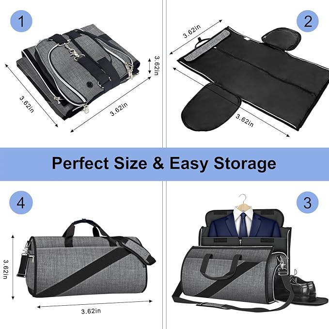 Convertible Garment Bag with Shoulder Strap, Carry on Garment Duffel Bag for Men Women - Hanging Suitcase Suit Travel Bags
