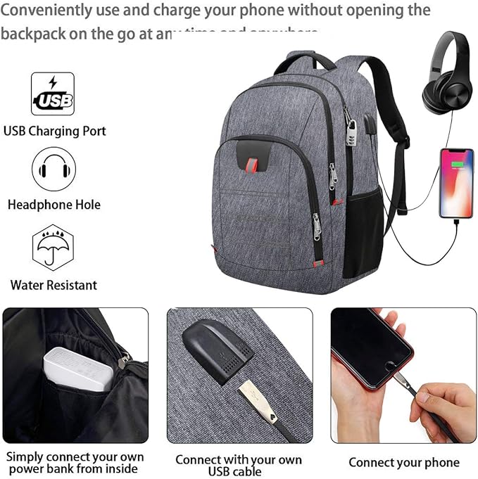 Laptop Backpack for Men, Large Anti-Theft Business Travel Backpack with USB Charging Port, Water Resistant College School Computer Bag for Men/Women for 17 Inch Laptop and Notebook
