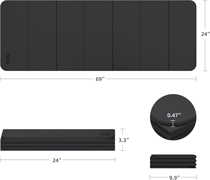 1/2 Inch Extra Thick Yoga Mat Pilates Equipment, 69"x24" Odorless Workout Mats for Home Gym, Non-slip Exercise Mats for Women Men Home Workout, Foldable Yoga Mats for Travel Camping Sleeping