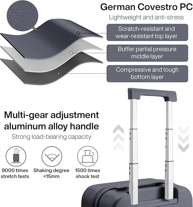 mixi Luggage Suitcase with Spinner Wheels, Hardside Rolling Suitcase PC with Cover & TSA Lock Lightweight Travel Case 28in Checked in, Rock Gray