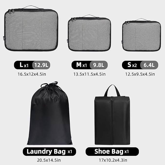 BAGAIL 6 Set Packing Cubes Luggage Packing Organizers for Travel Accessories (Black)