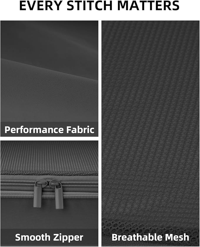 6 Set Compression Packing Cubes, Suitcase Storage Bags for Clothes and Travel Essentials (Pure Black)