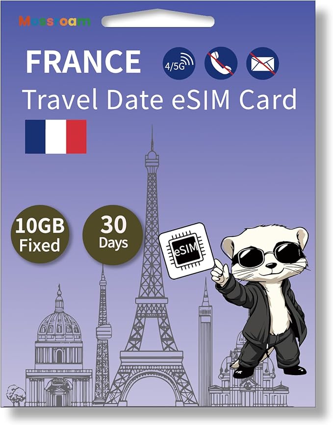 France eSIM Card – Prepaid Data Plans for Travel | 10 GB Fixed Data,30 Days | No Physical SIM Card Needed | Instant Activation