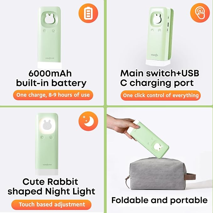 VAVOFO Cordless Desk Lamp, 6000mAh Battery Powered Desk Lamp, Foldable Desk Lamps, Three Color Temperatures, USB C Rechargeable, Ideal Cute Desk Accessory for Students and Home Offices