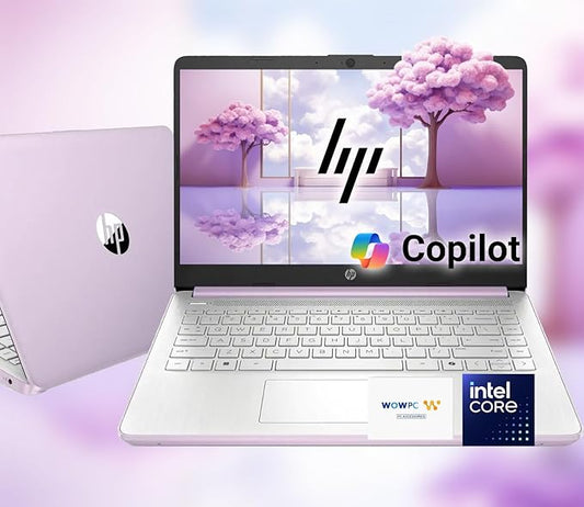 HP 14 Ultrabook • Intel 4-Core N150 • Microsoft 365 • Copilot AI • 16GB RAM • 1.6TB Storage (128GB SSD + 512GB Portable + 1TB OneDrive) • Wi-Fi 6 • 12 Hr Battery • Lavender • w/WOWPC Bundle • Win 11