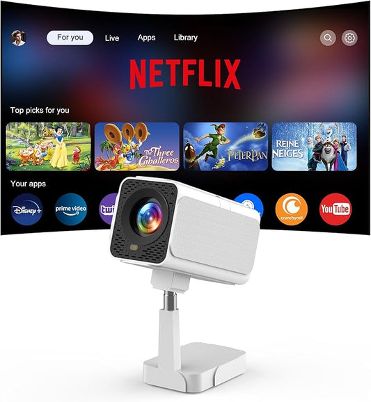 【Netflix Licensed & Built-in】PANSEBA Smart WiFi Projector with Telescopic Stand, 4K Supported 300" HD Portable Outdoor Movie Projector, Auto Keystone Zoom, Home Theater, Netflix App Pre-Installed