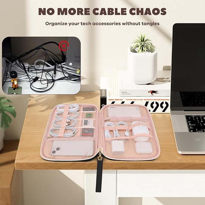 Electronics Organizer Travel Case, Charger Bag Cord Organizer Travel, Compact Tech Pouch Cable Organizer Bag for Charger, Cords, Phone, Headphones, Flash Drive, SD Card (Black, Large-Single Layer)