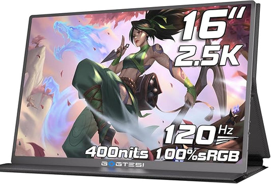 16'' 120Hz Portable Gaming Monitor, 100% sRGB 2.5K QHD 400nits Portable Monitor with HDR, Ultra Slim, Eye Care, External Second Screen for Laptop, PC, PS5, Mac, Xbox
