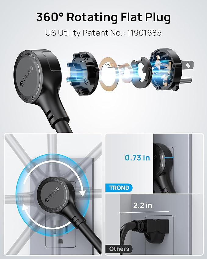 TROND Surge Protector Power Strip, 360° Rotating Flat Plug, 24 AC Outlets, 6 USB Ports Total 37W, 4000 Joules, ETL Listed, 10ft Heavy Duty Extension Cord 1875W for Gaming Dorm Room Essentials Black