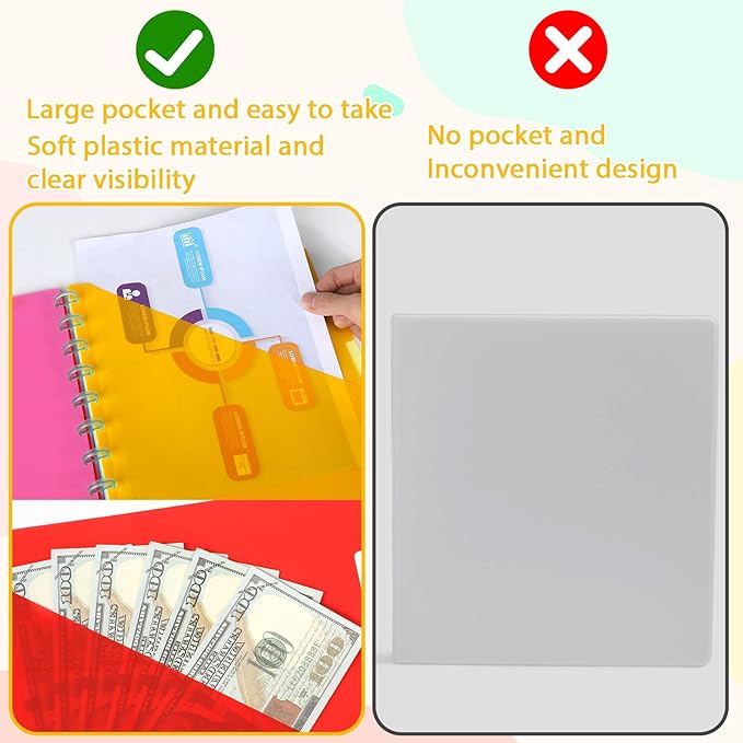 8 Pcs Discbound Pocket Dividers 8.5 x 11 Dividers with Tabs and Pockets Discbound 8 Tab Pocket Folders Letter Size Binder Divider Plastic Disc Planner Supplies for Business School Office(Colorful)