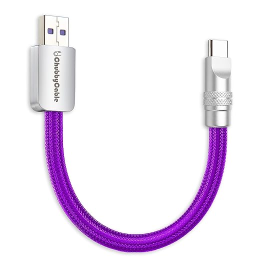 chubbycable Cute Chubby 120W Short USB C Cable Power Bank Fast Charging Cable Nylon Braided Charger Cord Compatible with iPhone 17-15 Series iPad, Purple, USB-A to Type-C, 0.32FT