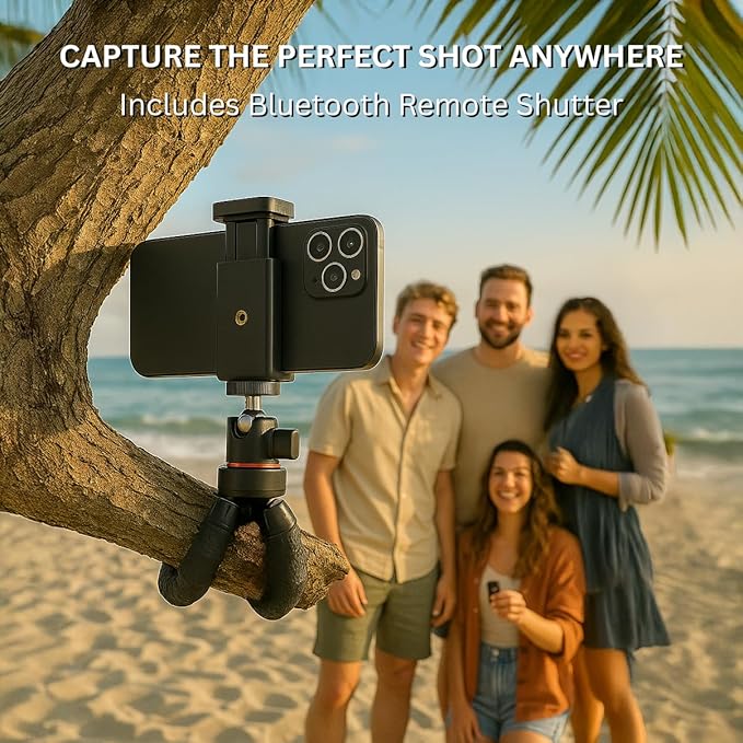 KobraTech TriFlex Mini Tripod for iPhone & Android | Flexible Phone Tripod with Bluetooth Remote Shutter | Portable Phone Holder for Travel, Vlogging, Desk & Gym