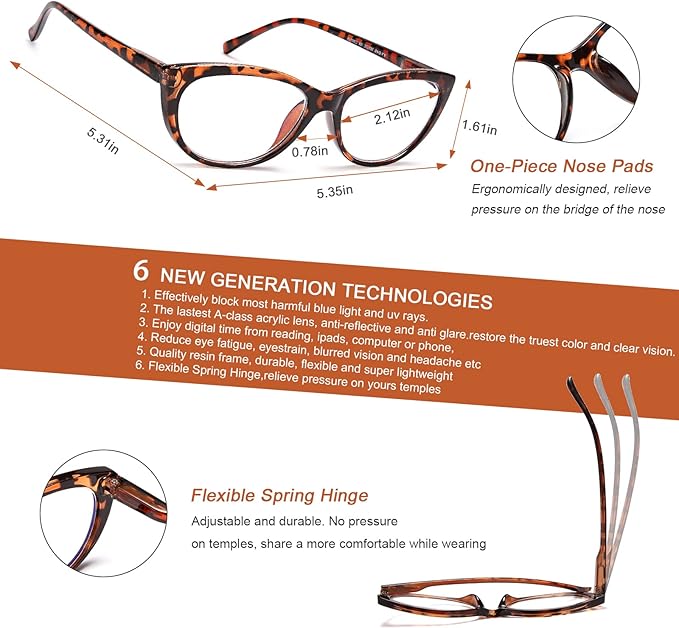 EYEURL 4 Pack Cat Eye Reading Glasses for Women Blue Light Blocking Readers Lightweight Spring Hinge Anti Eyestrain UV Fashion Eyeglasses +1.75