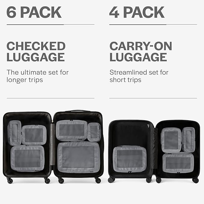Compression Packing Cubes for Travel - Luggage Organizer Bags - Double Zipper Packing Cubes for Suitcases (6-Pack, Dark Grey)