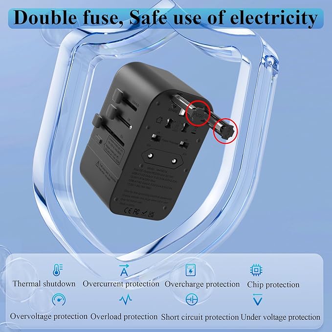 220V to 110V Voltage Converter,US to Europe Travel Converters,Universal International Travel Power Adapter with 2 Type C and 2 USB A Port,DC PD20W & QC 18W, Multi-Plug USA/UK/EU/AUS/China Converter